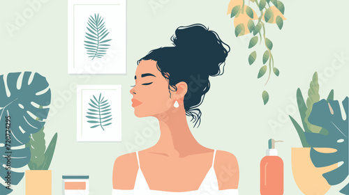 vector illustration of a woman practicing self care, pastel colors