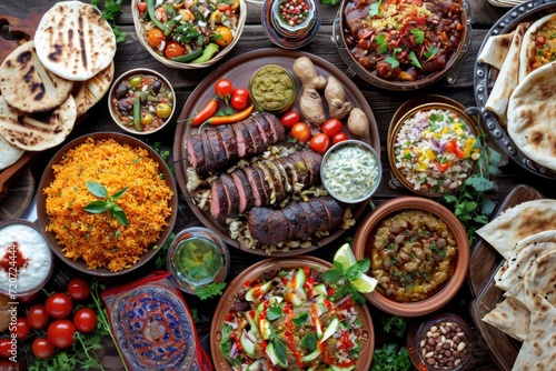 Flavorful traditions: A table laden with Middle Eastern specialties, an homage to time-honored recipes.