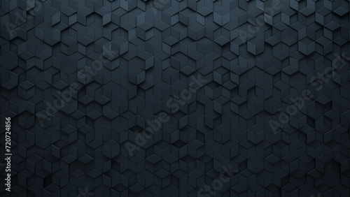Black Tiles arranged to create a Diamond Shaped wall. Futuristic, Polished Background formed from 3D blocks. 3D Render