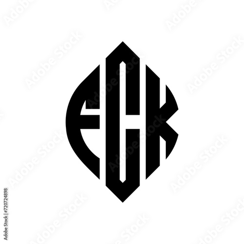 FCK circle letter logo design with circle and ellipse shape. FCK ellipse letters with typographic style. The three initials form a circle logo. FCK Circle Emblem Abstract Monogram Letter Mark Vector. photo