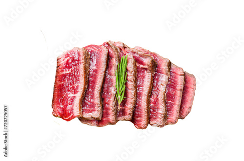 Sliced Grilled fillet mignon steak Isolated, Transparent background. 