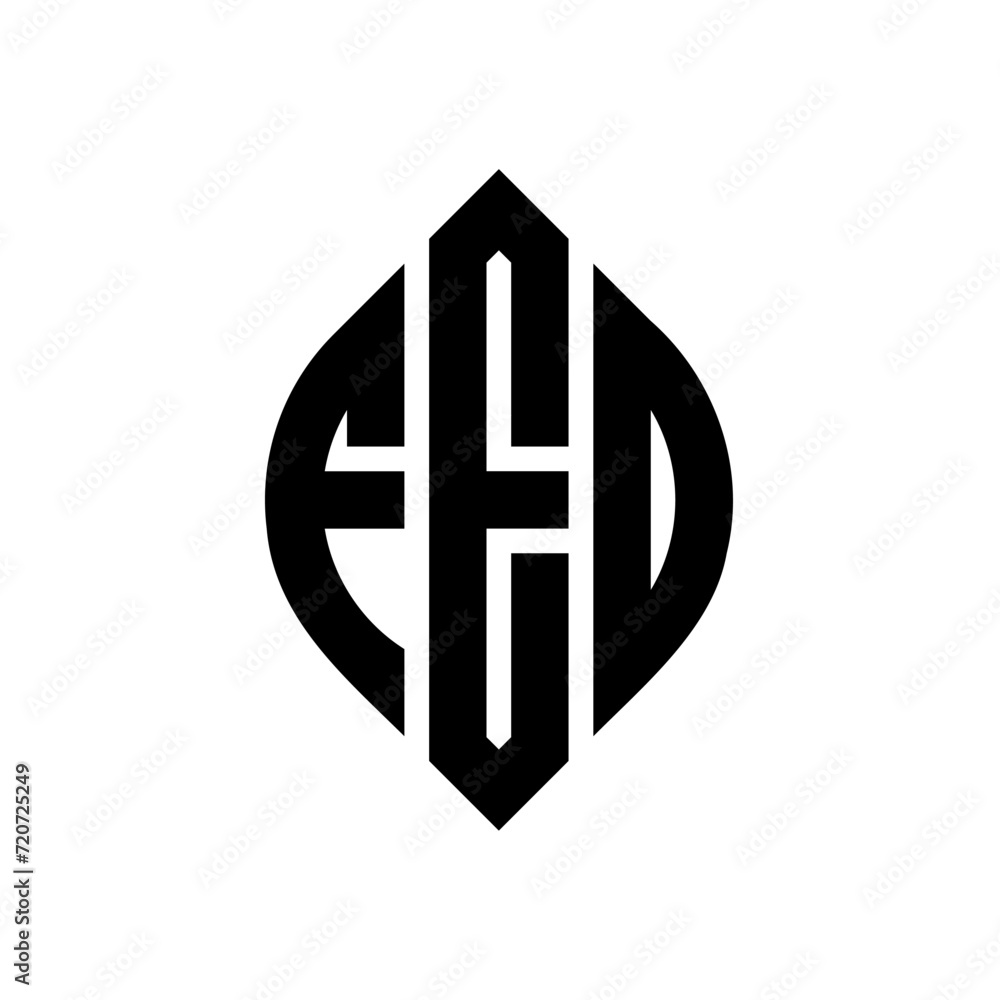 Obraz premium FEO circle letter logo design with circle and ellipse shape. FEO ellipse letters with typographic style. The three initials form a circle logo. FEO Circle Emblem Abstract Monogram Letter Mark Vector.