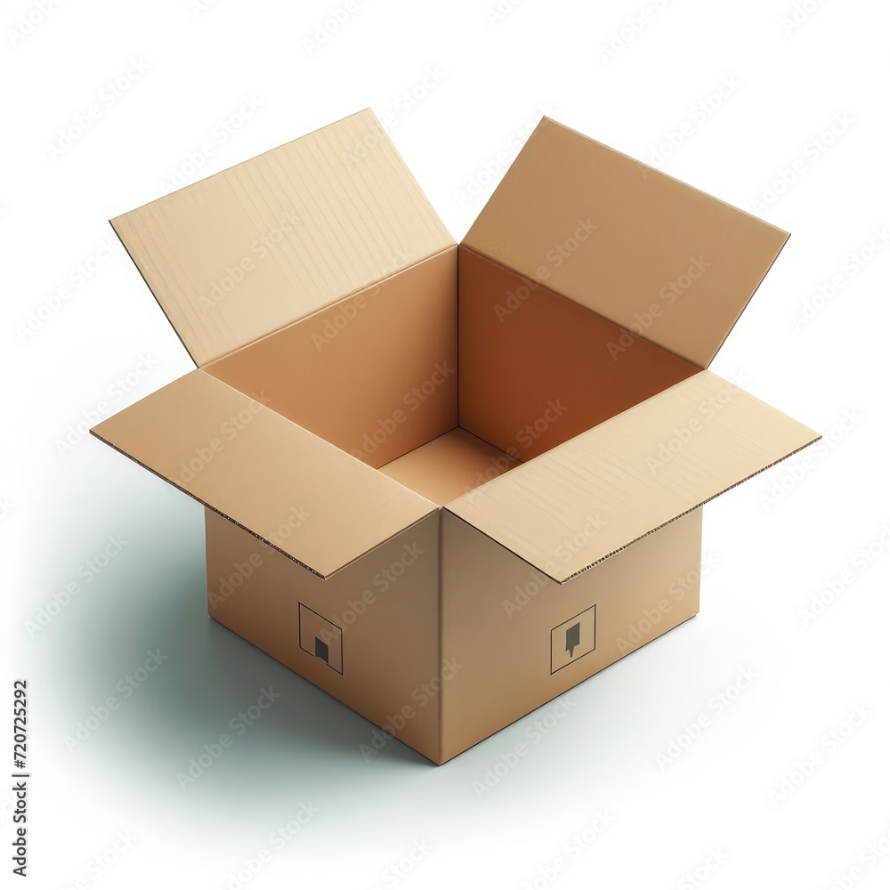 Open and empty cardboard box isolated on white background