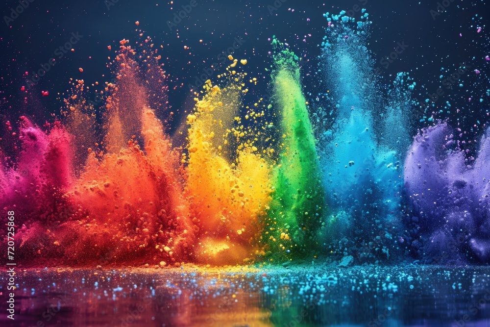 A visually striking explosion of colored powder, frozen in time like a burst of creativity, offering a unique perspective on the concept of energy and celebration
