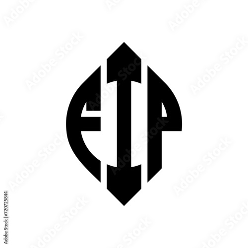 FIP circle letter logo design with circle and ellipse shape. FIP ellipse letters with typographic style. The three initials form a circle logo. FIP Circle Emblem Abstract Monogram Letter Mark Vector. photo