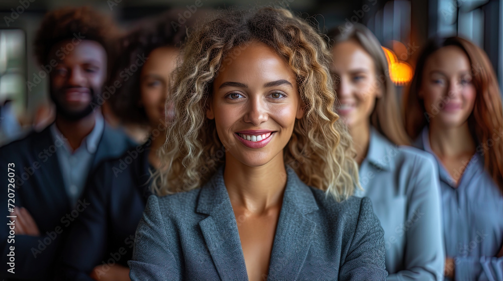 The image of a smiling business pair of different ethnic groups standing with crossed han The image of a smiling business pair of different ethnic groups standing with crossed han