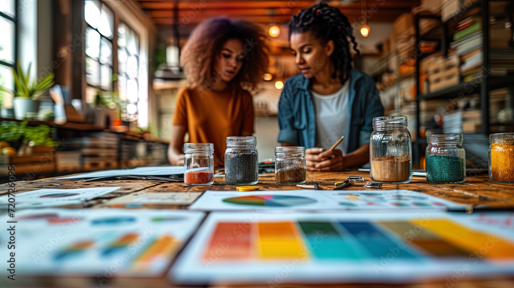 The image of two entrepreneurs discussing the business plan and the company's development stra The image of two entrepreneurs discussing the business plan and the company's development stra