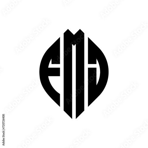 FMJ circle letter logo design with circle and ellipse shape. FMJ ellipse letters with typographic style. The three initials form a circle logo. FMJ Circle Emblem Abstract Monogram Letter Mark Vector. photo