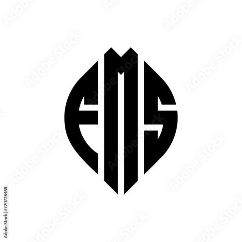 FMS circle letter logo design with circle and ellipse shape. FMS ellipse letters with typographic style. The three initials form a circle logo. FMS Circle Emblem Abstract Monogram Letter Mark Vector.