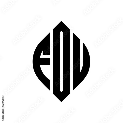 FOU circle letter logo design with circle and ellipse shape. FOU ellipse letters with typographic style. The three initials form a circle logo. FOU Circle Emblem Abstract Monogram Letter Mark Vector.