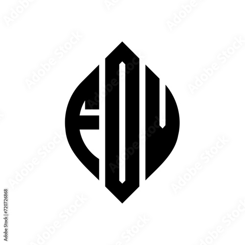 FOV circle letter logo design with circle and ellipse shape. FOV ellipse letters with typographic style. The three initials form a circle logo. FOV Circle Emblem Abstract Monogram Letter Mark Vector.