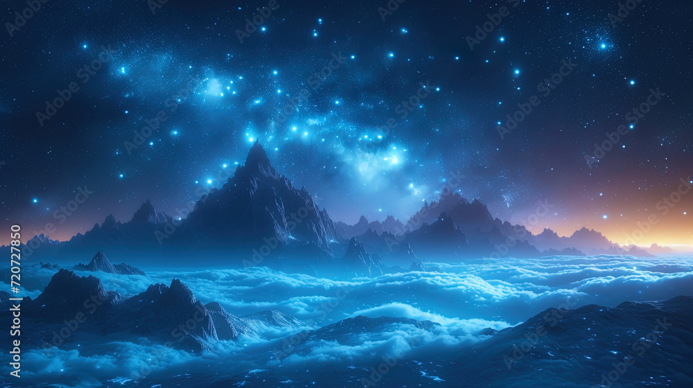 Photos of space landscape with bright stars and f