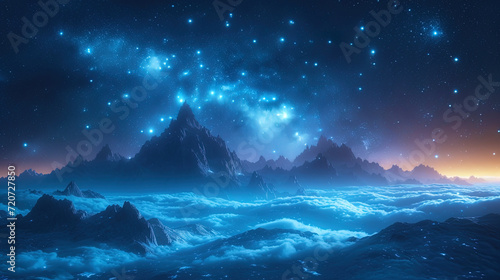 Photos of space landscape with bright stars and f