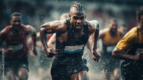 Sports Competition Running Athletes in the pouring rain photo