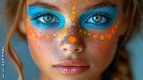 Portrait of a young girl with bright paints of a make up, expressing her individualit