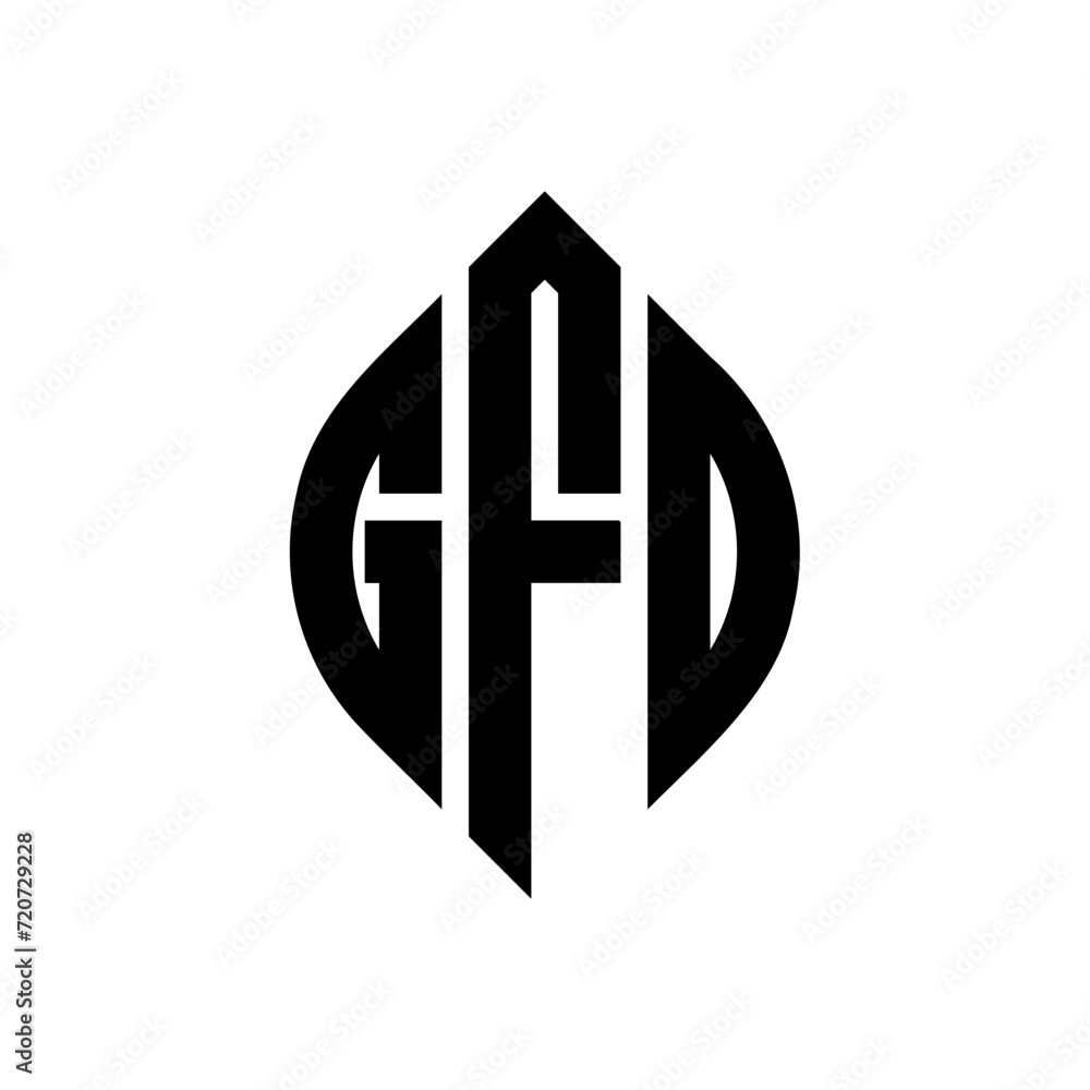 Obraz premium GFD circle letter logo design with circle and ellipse shape. GFD ellipse letters with typographic style. The three initials form a circle logo. GFD Circle Emblem Abstract Monogram Letter Mark Vector.