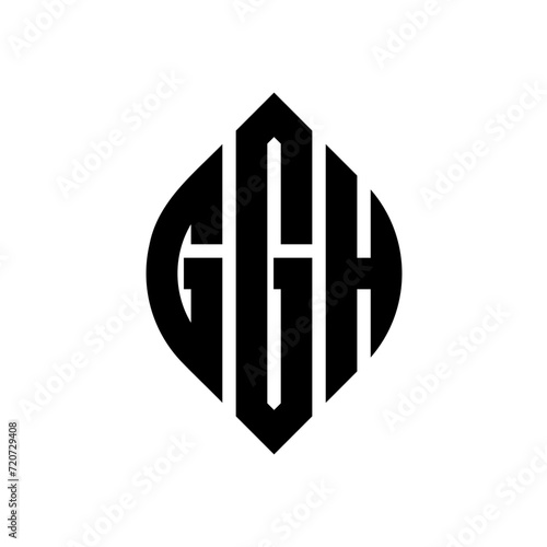GGH circle letter logo design with circle and ellipse shape. GGH ellipse letters with typographic style. The three initials form a circle logo. GGH Circle Emblem Abstract Monogram Letter Mark Vector.