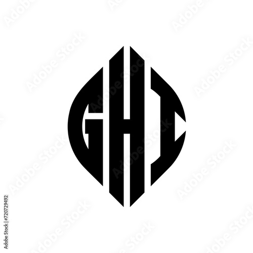 GHI circle letter logo design with circle and ellipse shape. GHI ellipse letters with typographic style. The three initials form a circle logo. GHI Circle Emblem Abstract Monogram Letter Mark Vector.