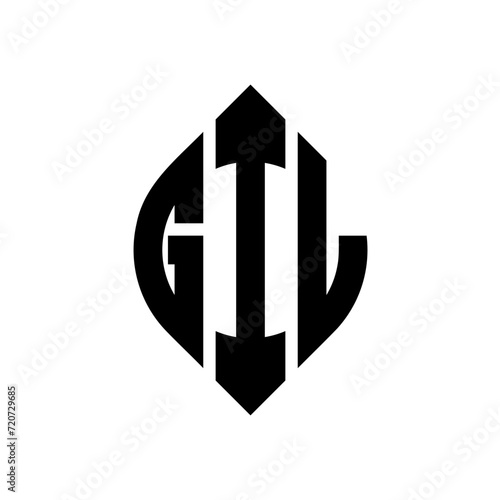 GIL circle letter logo design with circle and ellipse shape. GIL ellipse letters with typographic style. The three initials form a circle logo. GIL Circle Emblem Abstract Monogram Letter Mark Vector.