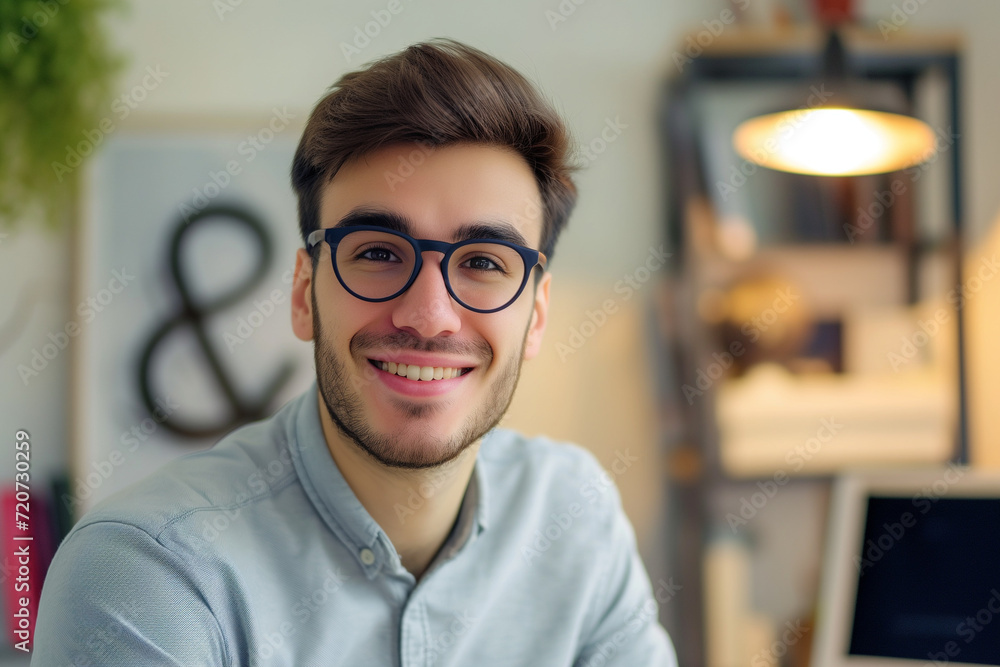 Grinning young man with glasses in an office setting. The image captures a positive professional, showcasing a cheerful demeanor in a workplace environment.
Grinning young man with glasses in an office setting. The image captures a positive professional, showcasing a cheerful demeanor in a workplace environment.