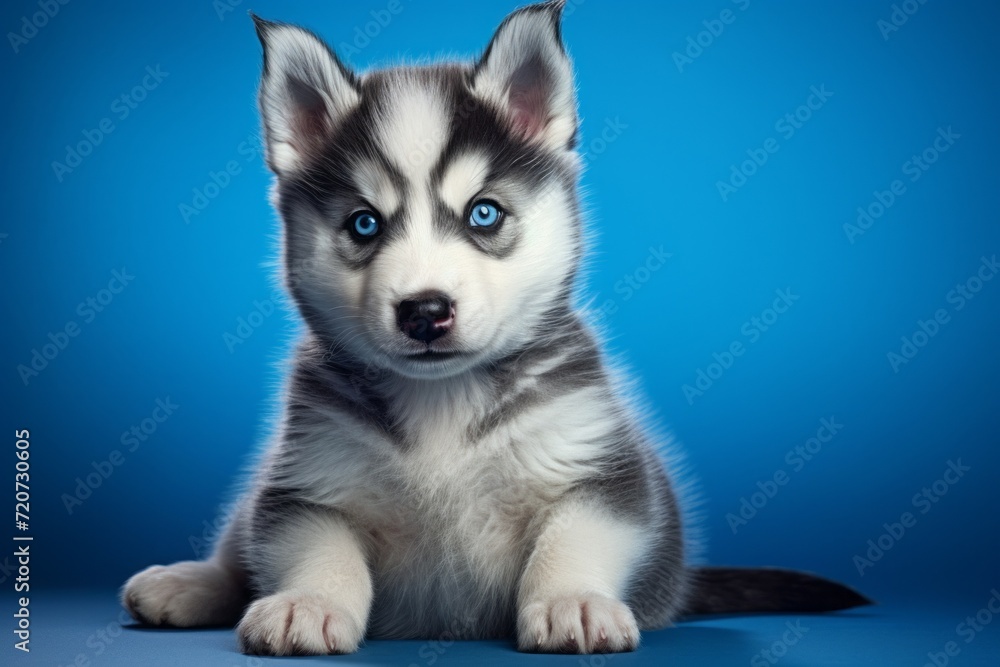 cute husky puppy on a blue background. dog, pet. cute husky puppy on a blue background. dog, pet.