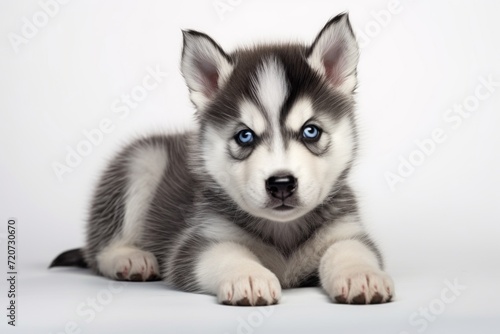 husky puppy with blue eyes on a white background. a dog  a pet.