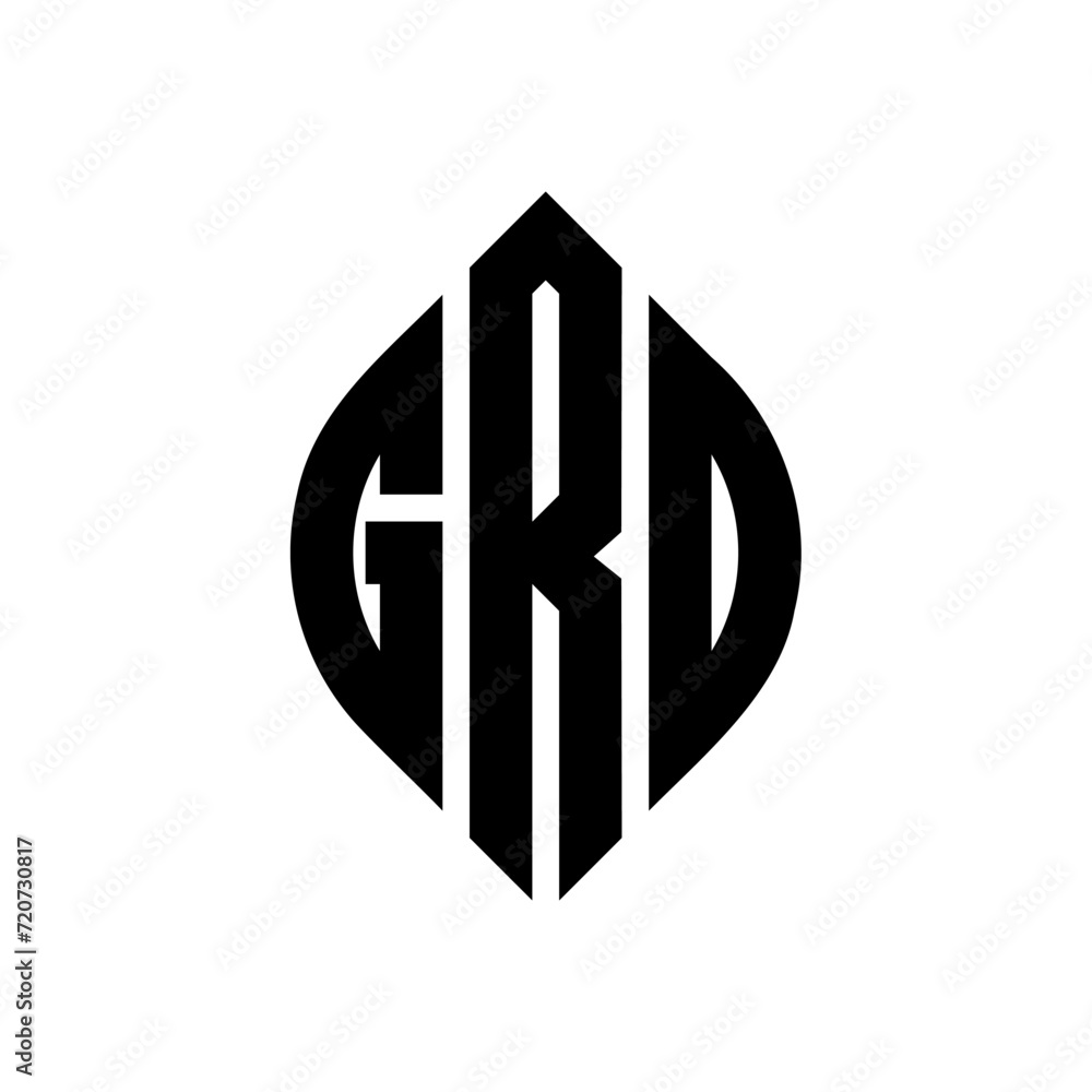 GRD circle letter logo design with circle and ellipse shape. GRD ellipse letters with typographic style. The three initials form a circle logo. GRD Circle Emblem Abstract Monogram Letter Mark Vector.
