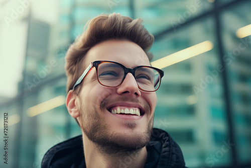 cheerful and cheerful happy man in glasses