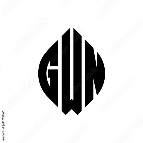 GWN circle letter logo design with circle and ellipse shape. GWN ellipse letters with typographic style. The three initials form a circle logo. GWN Circle Emblem Abstract Monogram Letter Mark Vector.
