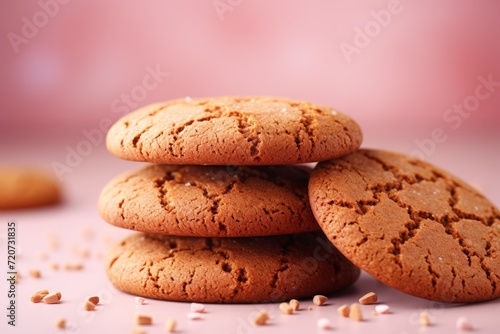 ginger cookies on a pastel background, close-up. flour product, dessert. copy space. photo