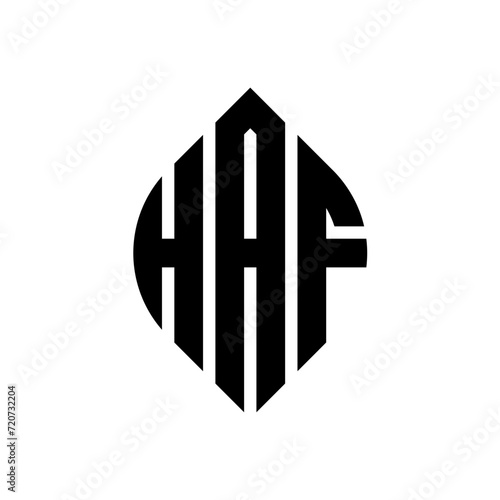 HAF circle letter logo design with circle and ellipse shape. HAF ellipse letters with typographic style. The three initials form a circle logo. HAF circle emblem abstract monogram letter mark vector.