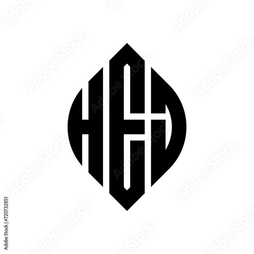 HEJ circle letter logo design with circle and ellipse shape. HEJ ellipse letters with typographic style. The three initials form a circle logo. HEJ circle emblem abstract monogram letter mark vector.