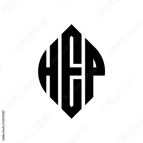 HEP circle letter logo design with circle and ellipse shape. HEP ellipse letters with typographic style. The three initials form a circle logo. HEP circle emblem abstract monogram letter mark vector. photo