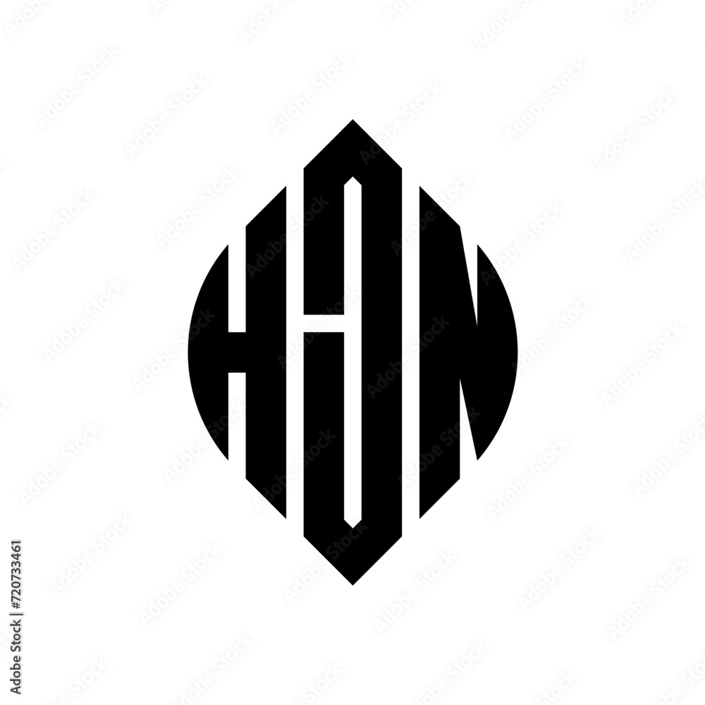 HJN circle letter logo design with circle and ellipse shape. HJN ellipse letters with typographic style. The three initials form a circle logo. HJN circle emblem abstract monogram letter mark vector.