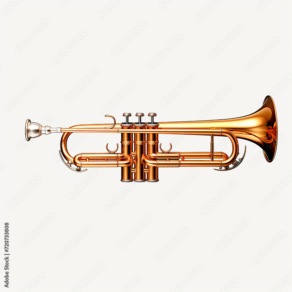 Obraz premium trumpet, bugle, wind musical instrument, close-up, isolated on white