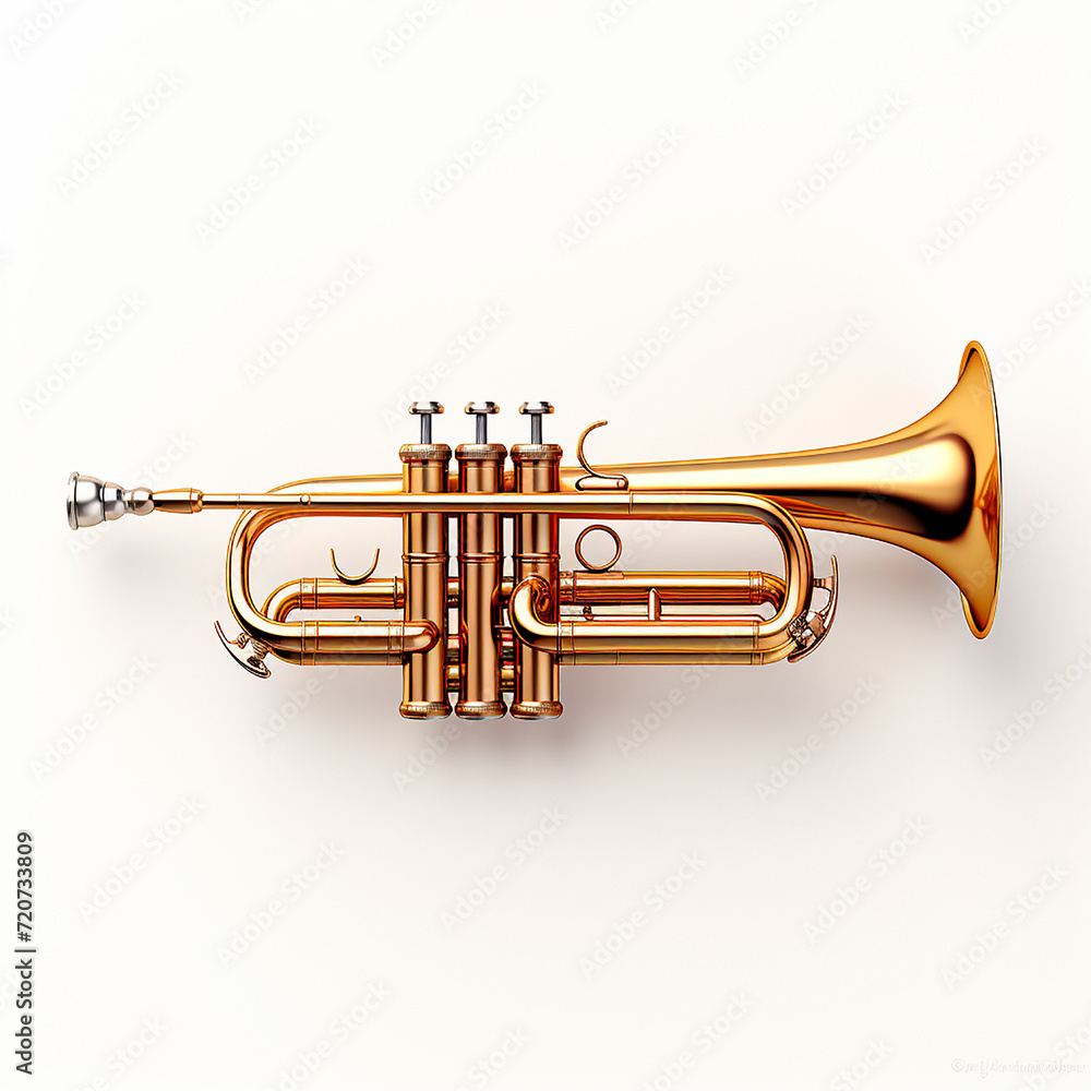 Fototapeta premium trumpet, bugle, wind musical instrument, close-up, isolated on white