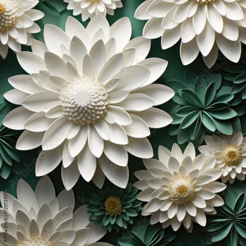 A close-up of a green flower pattern background with white flowers
