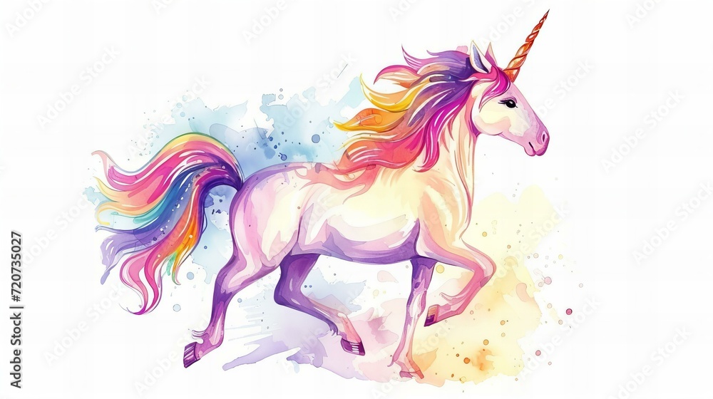Fototapeta premium watercolor running colorful unicorn
