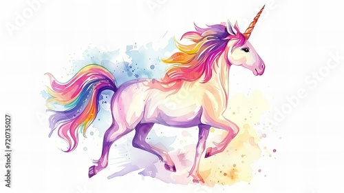 watercolor running colorful unicorn