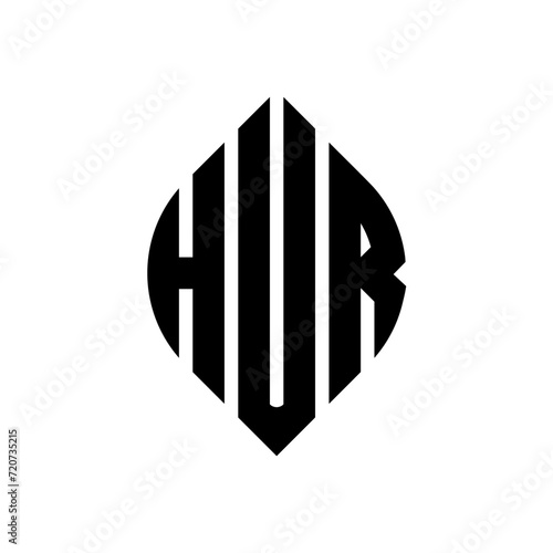 HUR circle letter logo design with circle and ellipse shape. HUR ellipse letters with typographic style. The three initials form a circle logo. HUR circle emblem abstract monogram letter mark vector. photo