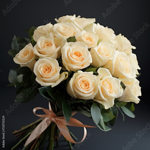 A colorful bouquet of white roses
