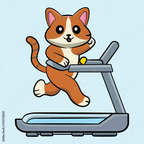 Vector cute cat illustration running on a treadmill isolated