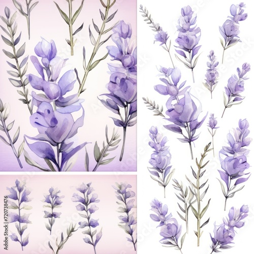Lavender watercolor botanical digital paper floral background