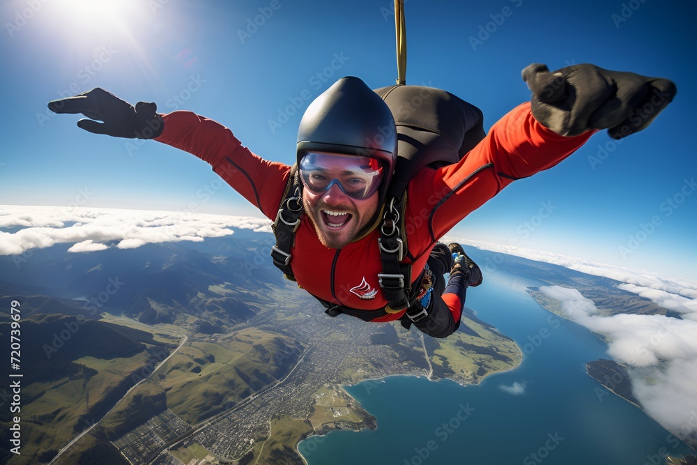 Adrenaline Rush Skydiver's Intense Free Fall in Ultra Realistic Blue Sky Adrenaline Rush Skydiver's Intense Free Fall in Ultra Realistic Blue Sky