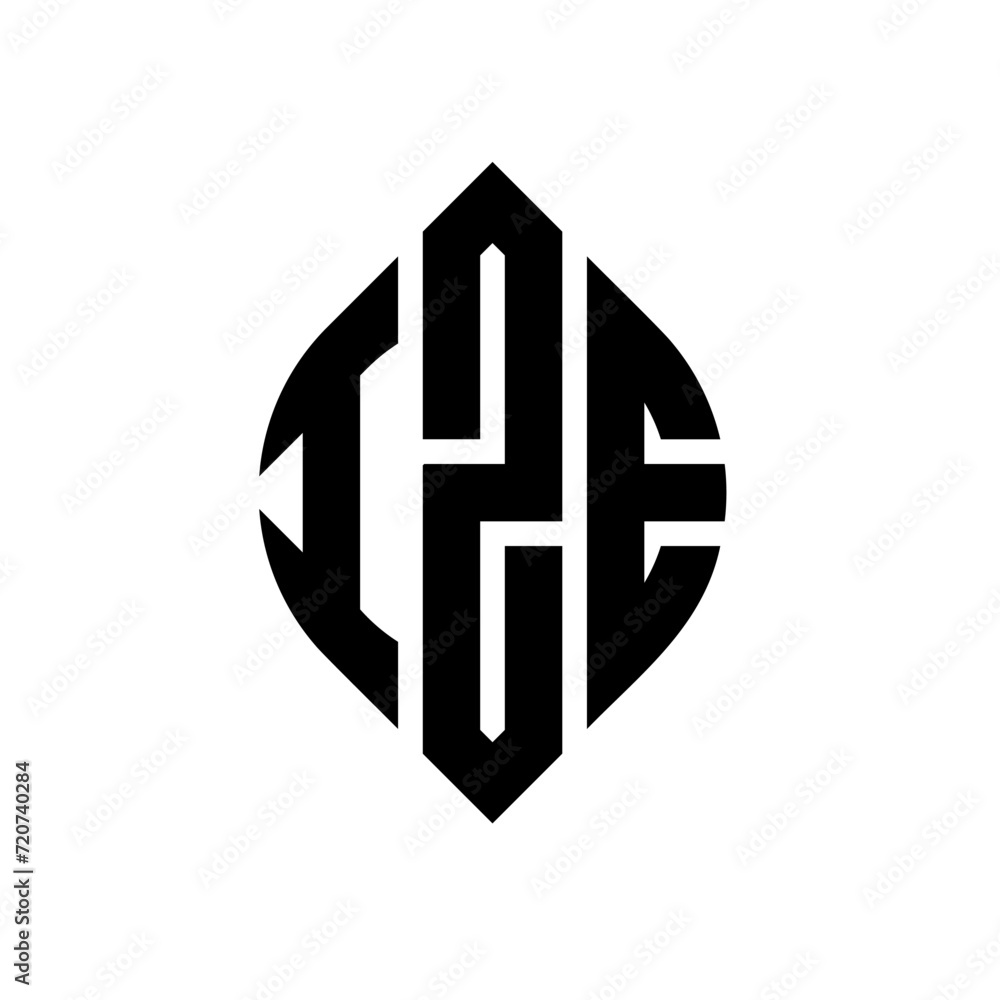 Obraz premium IZE circle letter logo design with circle and ellipse shape. IZE ellipse letters with typographic style. The three initials form a circle logo. IZE circle emblem abstract monogram letter mark vector.