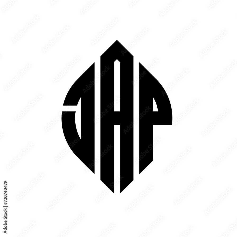 JAP circle letter logo design with circle and ellipse shape. JAP ellipse letters with typographic style. The three initials form a circle logo. JAP circle emblem abstract monogram letter mark vector. JAP circle letter logo design with circle and ellipse shape. JAP ellipse letters with typographic style. The three initials form a circle logo. JAP circle emblem abstract monogram letter mark vector.