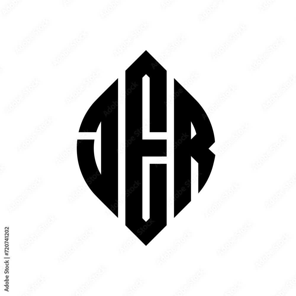 Obraz premium JER circle letter logo design with circle and ellipse shape. JER ellipse letters with typographic style. The three initials form a circle logo. JER circle emblem abstract monogram letter mark vector.