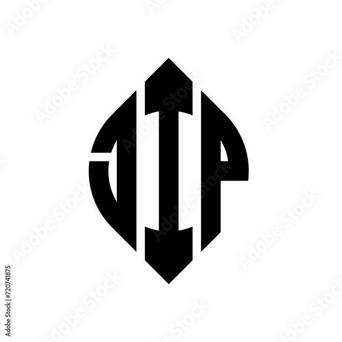 JIP circle letter logo design with circle and ellipse shape. JIP ellipse letters with typographic style. The three initials form a circle logo. JIP circle emblem abstract monogram letter mark vector.