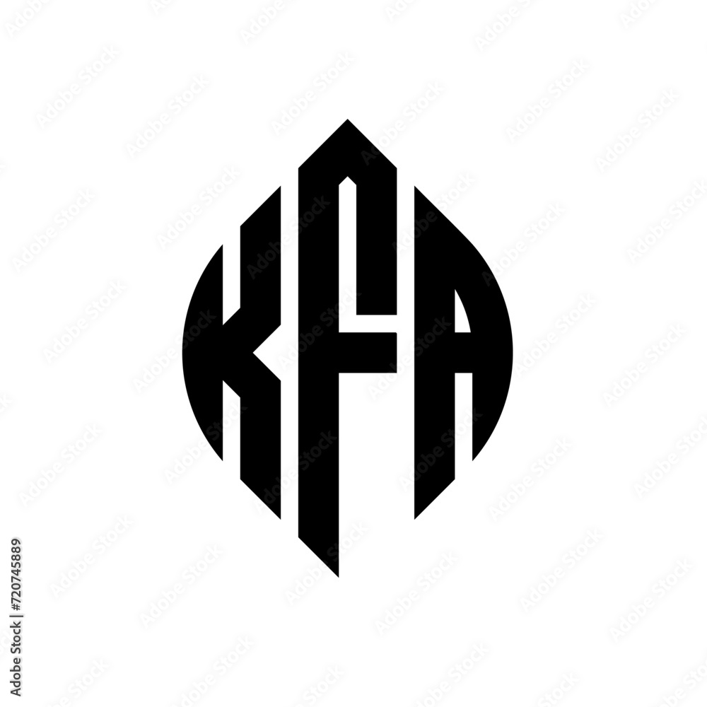 Fototapeta premium KFA circle letter logo design with circle and ellipse shape. KFA ellipse letters with typographic style. The three initials form a circle logo. KFA circle emblem abstract monogram letter mark vector.