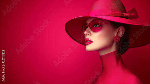 Elegant woman in red hat and accessories with stylish sunglasses © OKAN